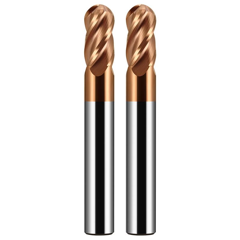 3/8" Carbide Ball Nose end Mill Bits - 3/8" Shank Dia,2-1/2'' Oal - 4 Flutes TISIN Coated - for Alloy Steels, Hardened Steels 3/8 in 1