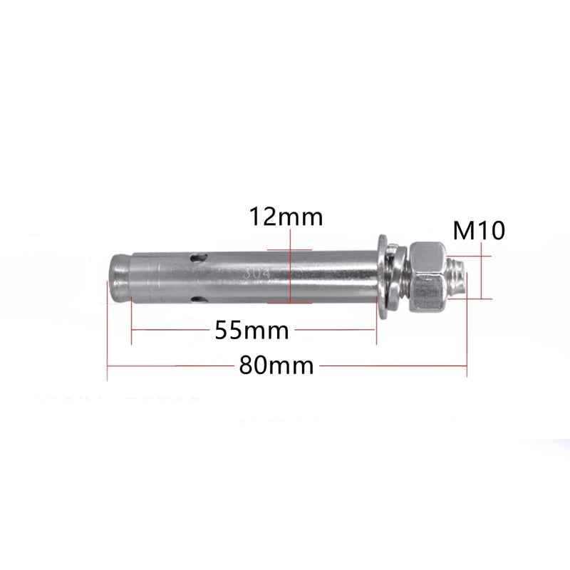 M10 x 80 mm External Hex Expansion Bolts Screws Sleeve Anchors, 304 Stainless Steel, 4Pcs M10 x 80mm