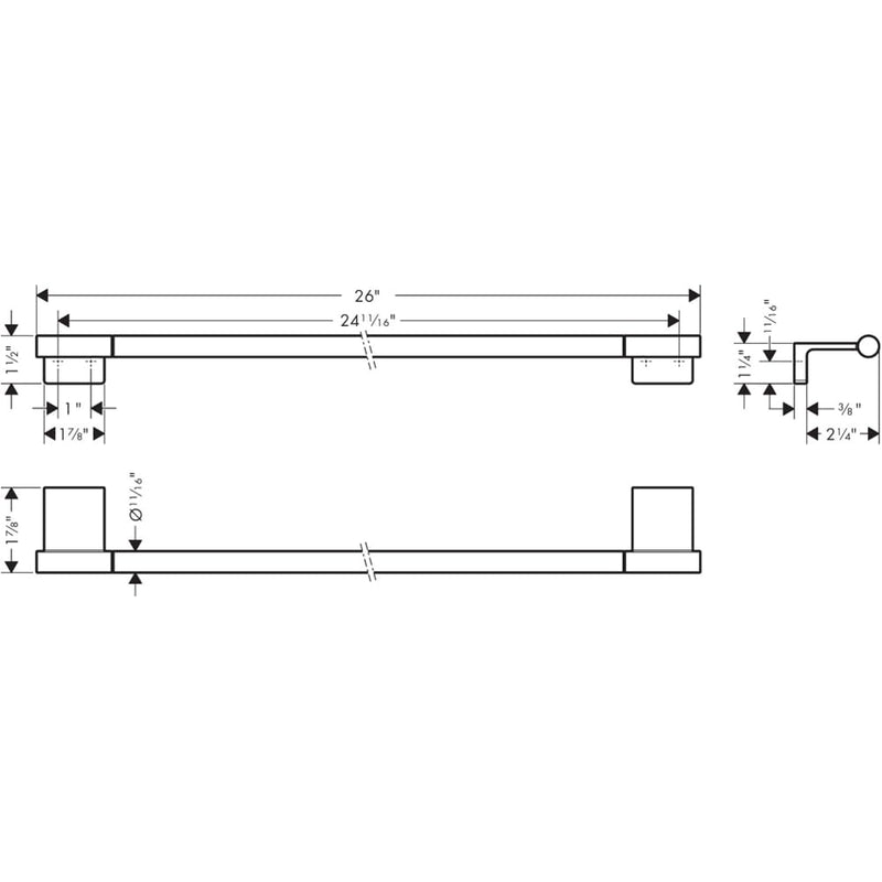 hansgrohe AddStoris S Modern Towel Bar, 24" in Matte Black, 41767670
