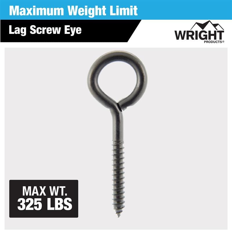 Wright Products Lag Screw Eye, 5-Pack, 5.25 Inch x .43 inch - Heavy-Duty, Weather-Resistant Hardware for Outdoor and Indoor Applications - Ideal for Hanging Plants, Swing Sets, Matte Black