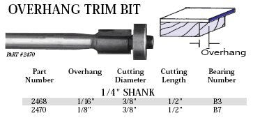 Whiteside Router Bits 2468 Overhang Trim Bit with 1/16-Inch Overhang 3/8-Inch Cutting Diameter and B3 Bearing