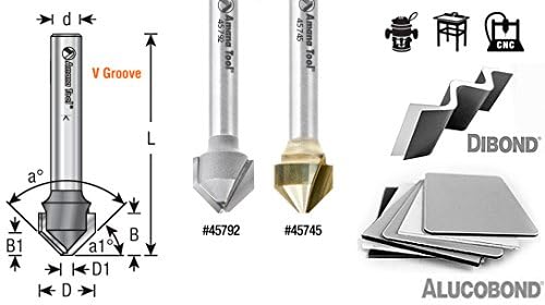 Amana Tool - 45794 Carbide Tipped Double Edge Folding V-Groove 90 Deg x 0.090" Tip Wid 3/8 CH x 1/2 D x 1/2 Inch