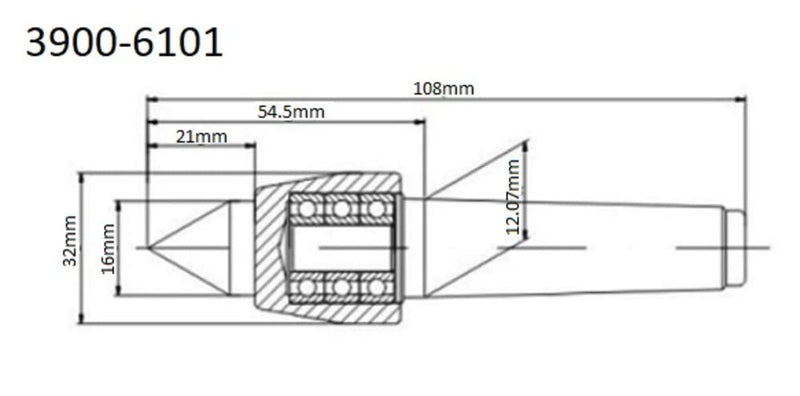 HHIP 3900-6101 Revolving Body Style MT1 Small Head Live Center