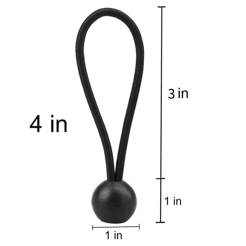 AOPRIE 30 Pack Bungee Balls, Black Ball Bungee Heavy Duty Heavyweight 4 inches Tarp Bungee Cords, Weather Resistant Tie Down Strap 4mm Thickness - for Camping, Tents, Cargo, Holding Wire and Hoses 4 In
