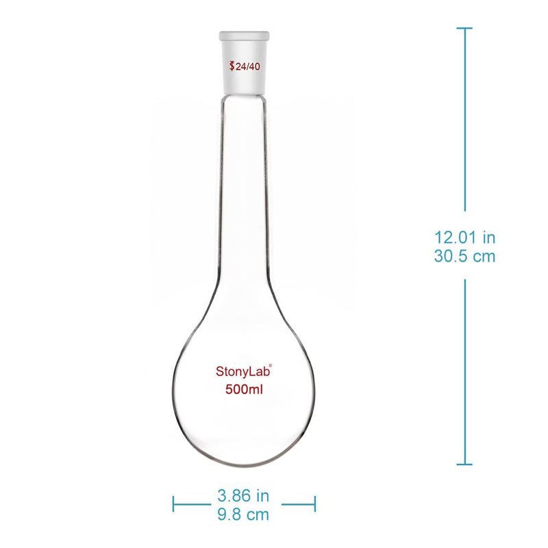 stonylab Kjeldahl Flask, Heavy Wall Long Neck Lab Flask Borosilicate Glass Round Bottom Kjeldahl Flask with 24/40 Standard Taper Outer Joint, 500 ml