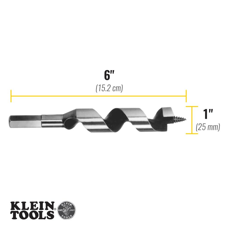 Klein Tools 53406 Steel Ship Auger Bit with Screw Point, 1-Inch x 4-Inch Twist Length For Drilling Through Wood with Nails 4-Inch Length 1-Inch Bit