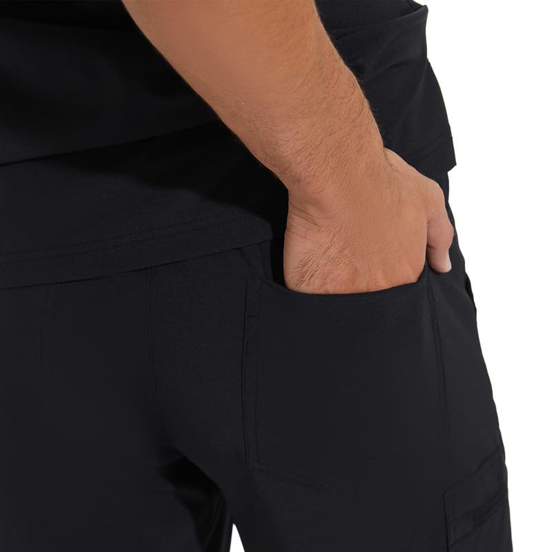COZYFIT Scrub Pants for Men - Slim Jogger Pants with 5 Pockets, Yoga Waistband, Anti-Wrinkle Scrubs for Men Large Black