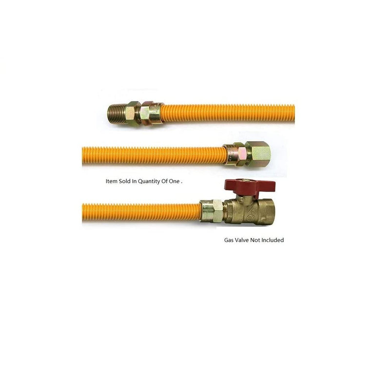 EZ-Fluid 24" Tankless Water Heater Full Port Gas Flex Line,Yellow Epoxy Coated 3/4"MIP x 3/4"FIP (1"OD) Full Flow,High Btu,Flexible Gas Connector Hose Supply For Commercial,Residential (1 1 24 Inch