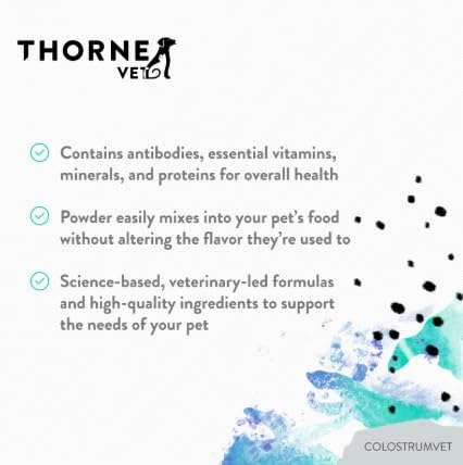 ThorneVet ColostrumVET Supplement for Dogs & Cats – Bovine Colostrum Powder to Boost Immunity, Digestive Health, & Vitality – Rich in Antibodies, Amino Acids, & Vitamins - 112 Scoops