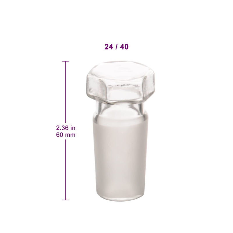BorinGlass Hex Head Hollow Glass Stopper, (10-Pack) Hexagonal Head Glass Lab Hollow Stopper for 24/40 Standard Taper Joint Stopper Outer Joint Glass with Closed Bottom 24/40 Joint