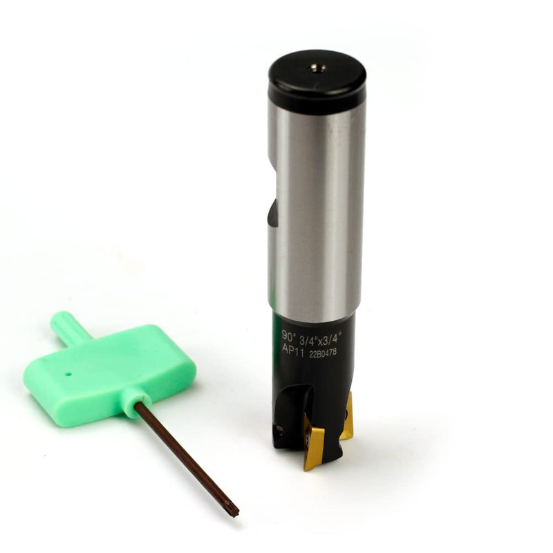 OSCARBIDE Indexable End Mill, 3/4" Shank, 3/4" Cutting Dia, 3-1/2" Length, 90°, AP11, 3 Flutes, 3pcs APKT11T3 Carbide Inserts
