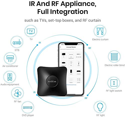 BroadLink RM4 pro IR/RF Universal Remote, 2.4 GHz Wi-Fi Only, Code Learning WiFi Remote Control for Smart Home and Entertainment Devices TV, STB, A/C, Curtain Motor, Compatible with Alexa RM Pro