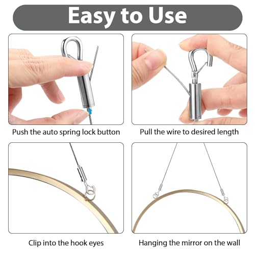 2PCS Adjustable Picture Hanging Wire Kit,Heavy Duty Mirror, Art Frame Hanging Solution,3.3FT Stainless Steel Rope,Supports Up to 66lbs for Hanging Mirrors,Picture,Artwork,Lamps,Basket,Signs 1M2PCS