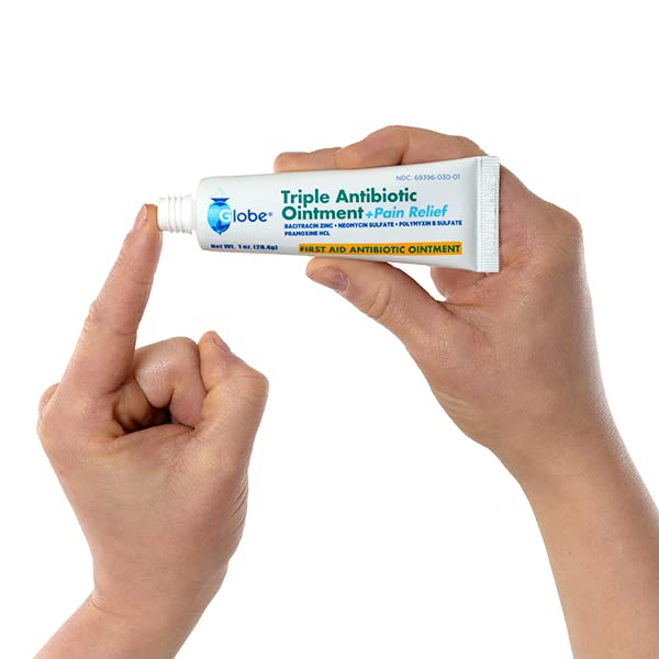 Globe (4 Pack Triple Antibiotic + Pain Relief Ointment 1oz, First Aid Antibiotic, Soothes Pain, Cuts, Burns and Scrapes 24 Hour Infection Protection
