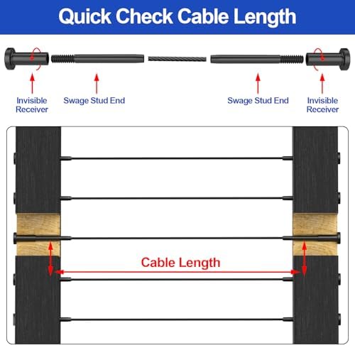 CKE 50 Pack Black Swage Tensioner Terminal, Black T316 Stainless Steel Invisible Cable Railing Kit for 1/8" Cable Wire Rope, Invisible Cable Railing Hardware for 2x2 Wood & Metal Post BCR31