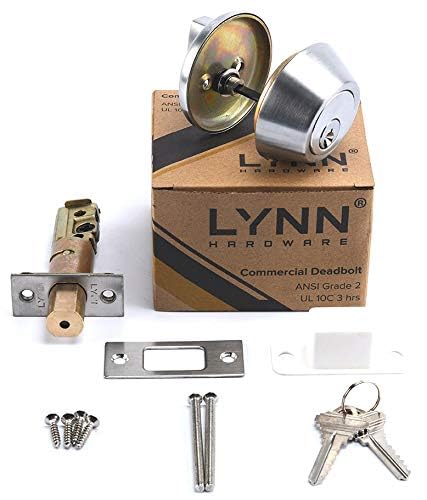 LYNN HARDWARE Heavy Duty Designer Commercial Deadbolt (Single Cylinder Lock, Satin Chrome, 26D) Non-Handed, Grade 2 Industrial - UL 3 Hour Fire Rated & ADA Compliant | Wood or Metal Doors Single Cylinder SATIN CHROME (US26D)