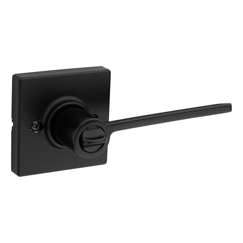 Kwikset Ladera Interior Privacy Door Handle with Lock, Door Lever For Bathroom and Bedroom, Matte Black Reversible Keyless Turn Lock