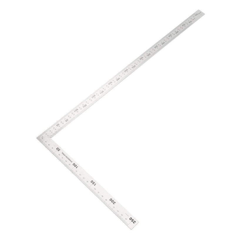 Oumefar Metal Square Ruler Double-Scale Protractor Angle Ruler L-Shaped Framing Square Ruler Stainless Steel Angle Measuring Tool(500mm*250mm)
