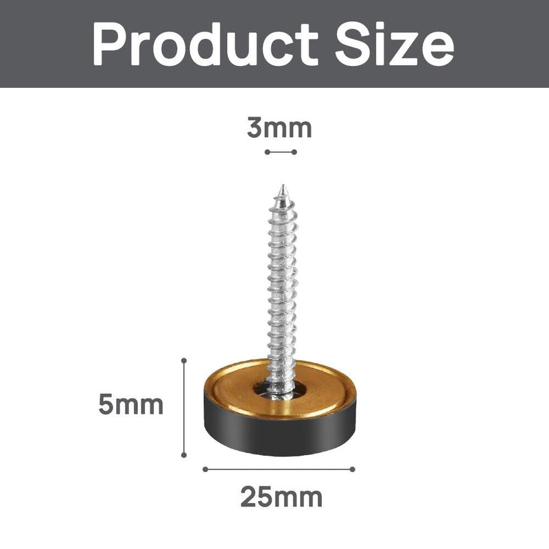 Mirror Screws with Decorative Caps Solid Brass Screw Cap Nails Black Mirror Screws Fasteners (25MM 4Pack) Black 25MM 4Pack