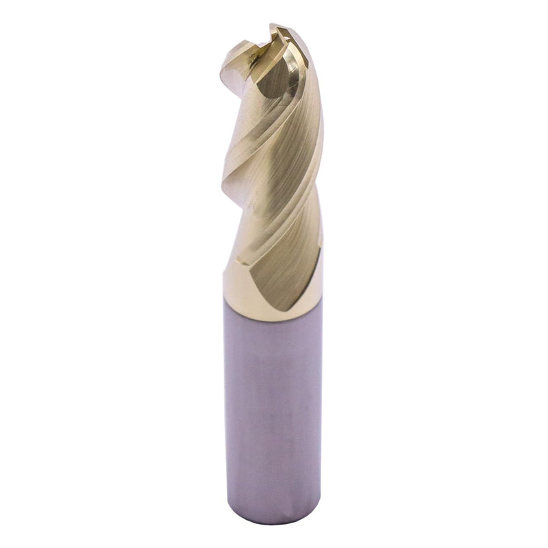 1/2" 3 Flute Solid Carbide Ball Nose End Mill for Aluminum, ZrN Coated | 37° Helix, 1/2" Cutting Dia, 1/2" Shank Dia, 1-1/4" Length of Cut, 3" Overall Length, for Milling Aluminum and Copper 1/2 in