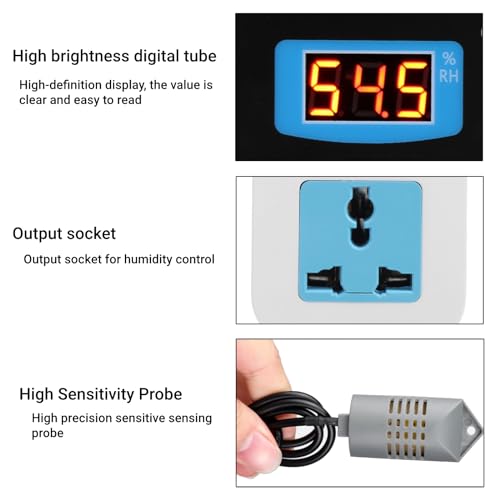 Digital Humidity Controller 0-99% RH Hygrostat with Sensor Outlet 110-220V for Humidifier Dehumidifier HVAC (US Plug) US Plug