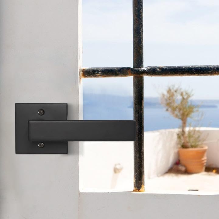 Probrico Matte Black Square French Doors Half-Dummy Handles, Heavy Duty Closet Balcony Pantry Hardware, Non-Turning Stainless Steel Single Dummy Levers(Exposed Screws, 4 Pack)