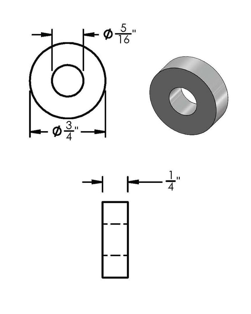 Aluminum Spacer 3/4" OD x 5/16" ID x Choose Your Length, Round Spacer Unthreaded Standoff Bushing Plain Finish, Fits Screws Bolts 5/16" or M8 by Metal Spacers Online (1/4" Length, 10 Pack) 1/4" Length