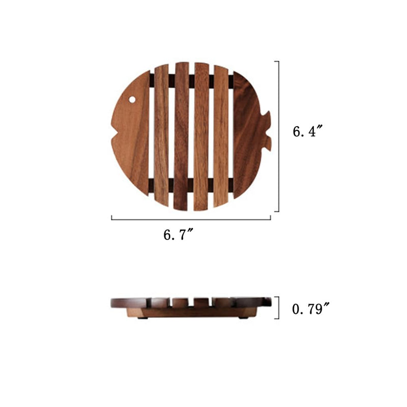 3 Set Wooden Trivets for Hot Dishes Fish Shape Trivets for Pot Holders and Pans for Kitchen Insulation Mats for Countertops Tables（Black Walnut）