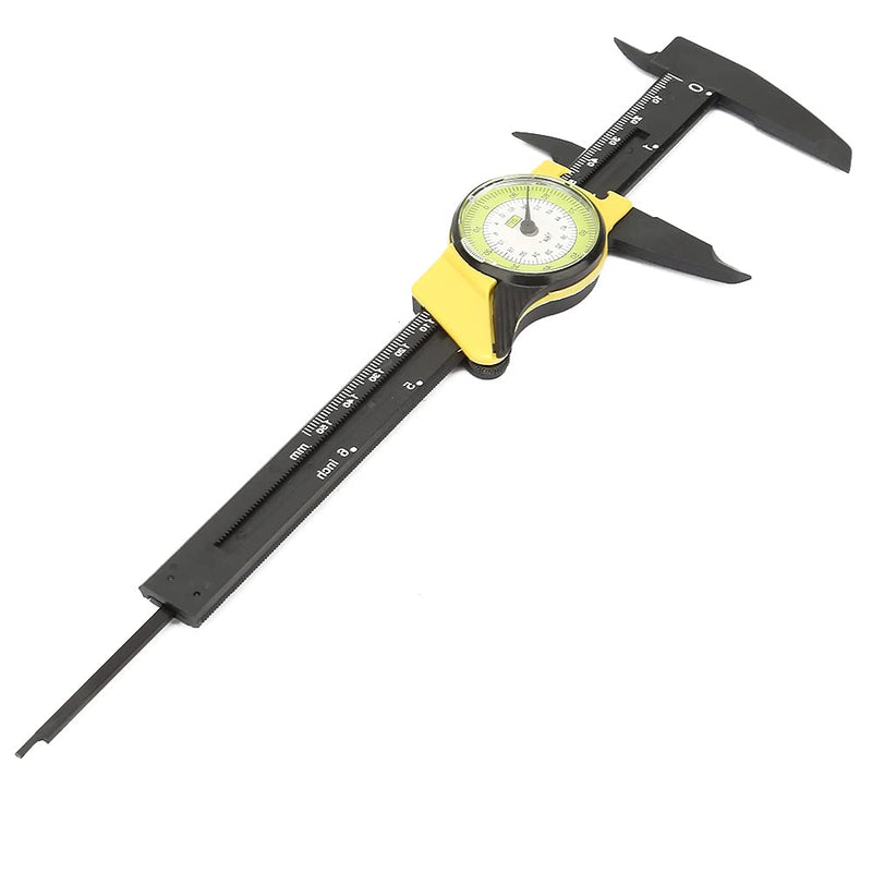 6 Inch Vernier Dial Caliper, 0-150mm Plastic Dial Caliper Vernier Caliper Gauge DIY Tools 0.1mm Read Value Imperial Standard(Yellow (English))
