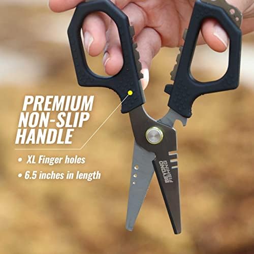 Beyond Fishing 6.5" Pro Fishing Shears Dual Serrated Blades, Fishing Braided Line Scissors With Titanium Coating, Non-Slip Grip & Multifunction Tool, Includes Hard Molded Locking Sheath Pink