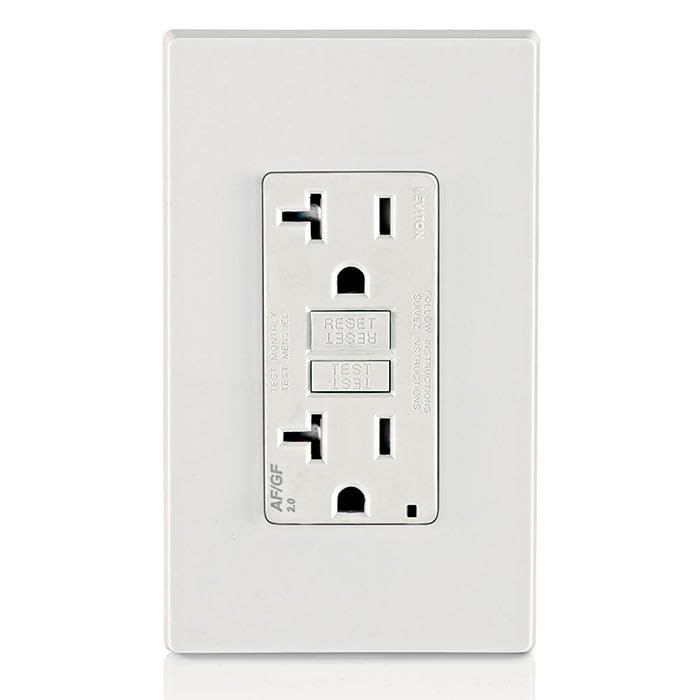 Leviton Dual-Function AFCI/GFCI Outlet, 20 Amp, Self Test, Tamper-Resistant with LED Indicator Light, Protection from Both Electrical Shock and Electrical Fires in One Device, AGTR2-W, White GFCI/AFCI Combination