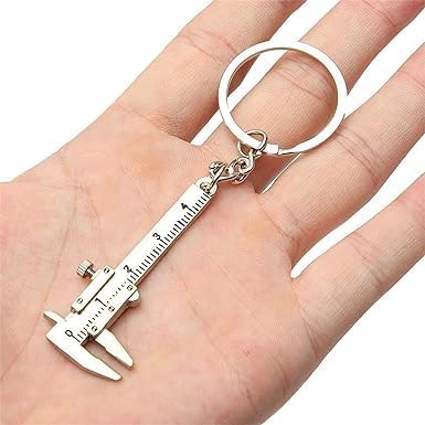 Silver Fashion Mini Vernier Caliper Keychain Zinc Alloy 3D Movable Precision Miniature Pocket Vernier Caliper Keyring, Car Keychain, Calipers Dimensional Measurement