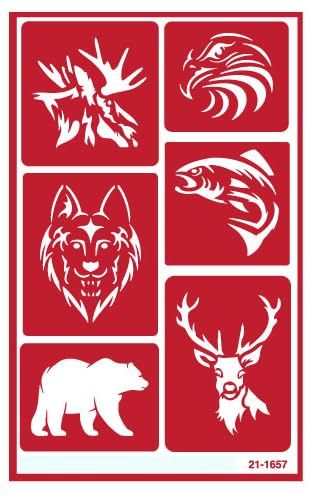 2 Reusable Glass Etching Stencils - Wildlife, Moose, Bear, Wolf, Deer, Antler Etch Themed Stencil - Wild Animal, Deers Theme Design - Set Includes Brush