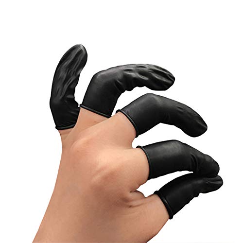 150pcs Disposable Latex Finger Cots Protective Fingertips Gloves Rubber Industrial Fingerstall Sleeves 65mmx25mm (Black) Black 65x25mm