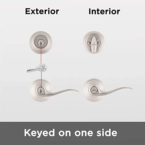 Kwikset 991 Tustin Entry Lever and Single Cylinder Deadbolt Combo Pack featuring SmartKey in Satin Nickel, Model Number: 99910-040 Combo Pack (Pack of 1) Reversible