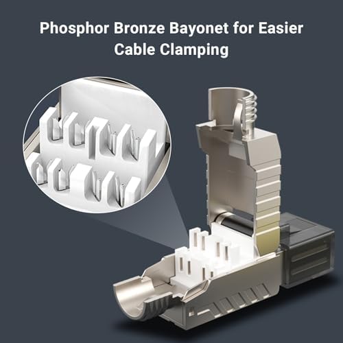 6-Pack Cat 8 RJ45 Connectors Tool Free, Cat8 Field Termination Plug Shielded RJ45 Modular Plugs for 2000MHz 2GHz 40G Double Shielded Solid LAN Cable 22AWG-24AWG 6 Pack
