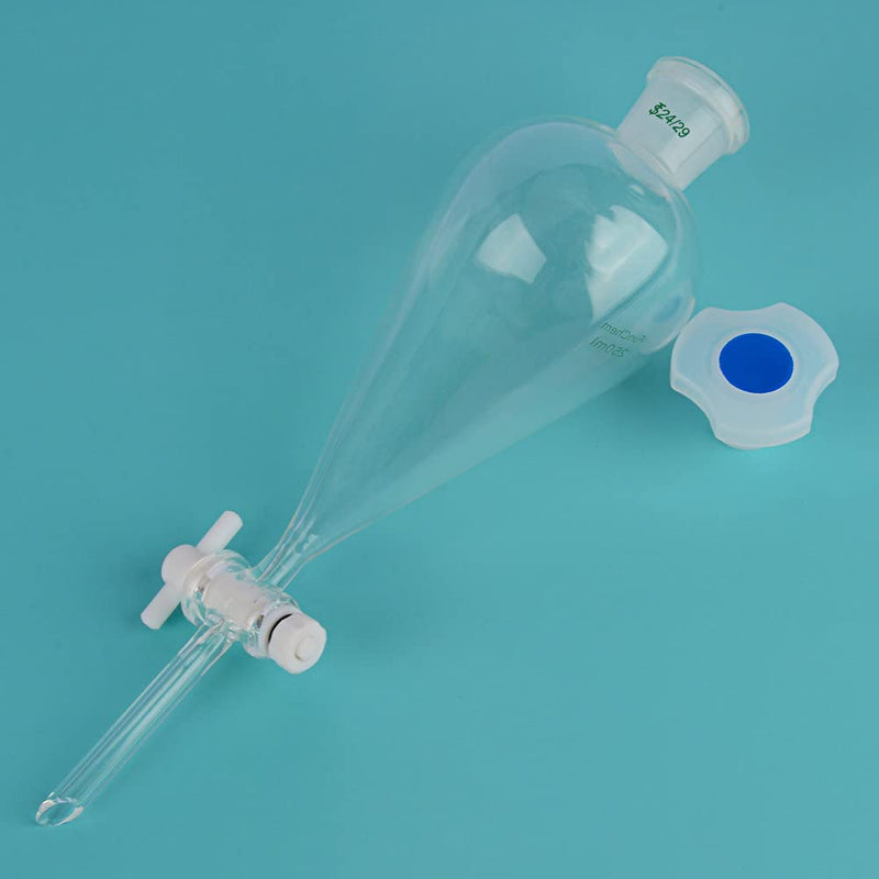 FunChem Conical Separatory Funnel 500 mL with 24/29 Joints and PTFE Stopcock, Borosilicate Glass Separating Funnel Heavy Wall Design 500.0 milliliters Oval 1 YQ-SeparatoryFunnel-500ML