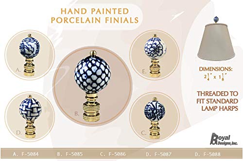 Royal Designs, Inc. Decorative Chinoiserie Blue and White Lamp Finials (Asian Motif - 2 Pk) Asian Motif - 2 Pk