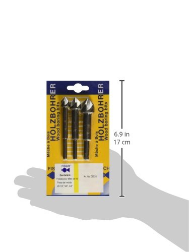 Fisch Countersink Bit Drill Tool - Steel Counter, Cylindrical Shank Design, Industrial Grade, High Speed Steel Twist, Soft & Hard Wood, 90 Degree Bits, Made in Austria - 1/2, 5/8, 3/4 in 3 Pcs 3 Pcs. Set Inc. (1/2 in, 5/8 in, 3/4 in)