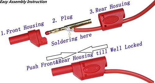 10Pcs Safety Fully Insulated Multimeter Test Leads 4mm Banana Plugs Male Stackable Connectors with Banana Jack Adapters 10Pcs Red+Black