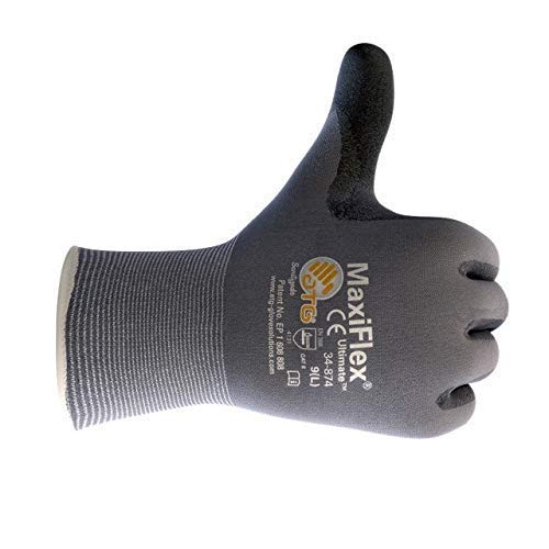 MaxiFlex 34-874 Ultimate - Nylon Micro-Foam Nitrile Grip Gloves - Black Gray - Sizes - 12 Pairs (Dozen) X-Large (Pack of 12) 12 Pair