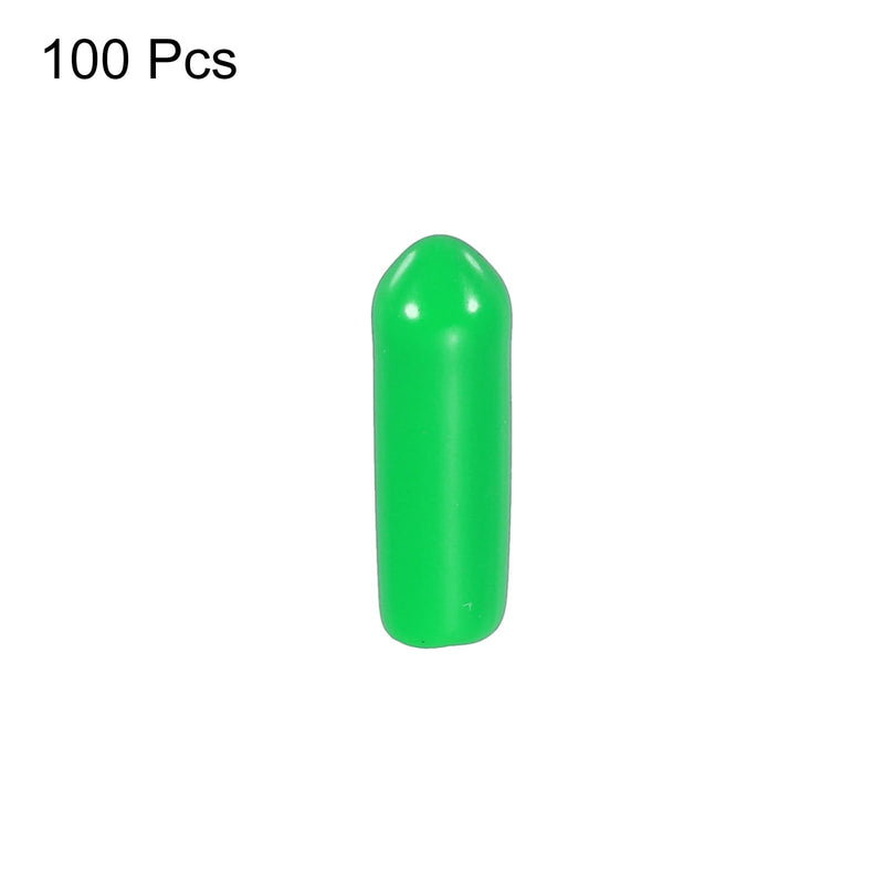 MECCANIXITY 100pcs 4mm Rubber End Caps Cover PVC Vinyl Screw Thread Protector Round Wire Shelf Caps for Screw Bolt Pipe Fence Post, Green 100