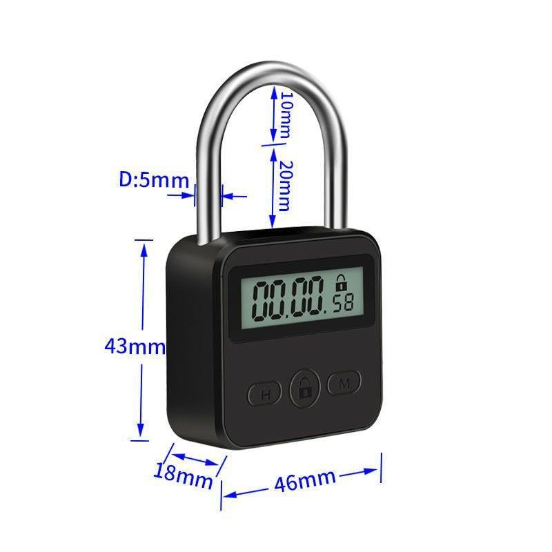 Metal Timer Lock - Electronic Time Padlock 99 Hours Max Timing with Electronic LCD Timed Display - USB Rechargeable (Black) Black