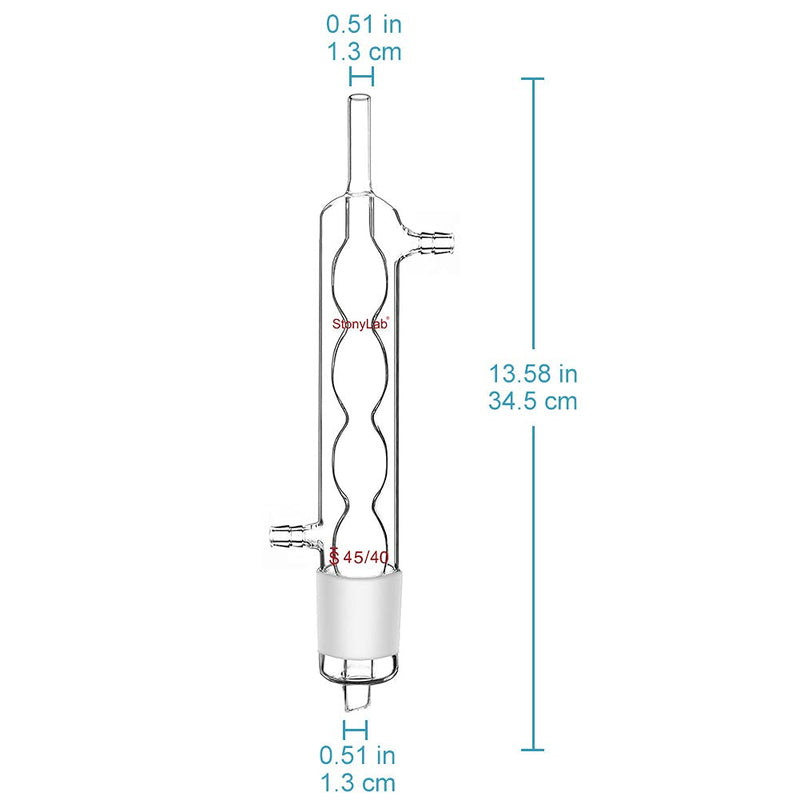 stonylab Allihn Condenser Reflux for Soxhlet Extractor, Borosilicate Glass Allihn Condenser with 45/40 Joint 250 mm Jacket Length Lab Glass Condenser (45/40 Joint)