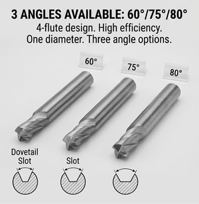 FTVOGUE Lathe Milling Dovetail Bit Cutter End Mill Tool 4 Flute Cutting Tool Cemented Carbide Universal Straight Shank (60 Degree)