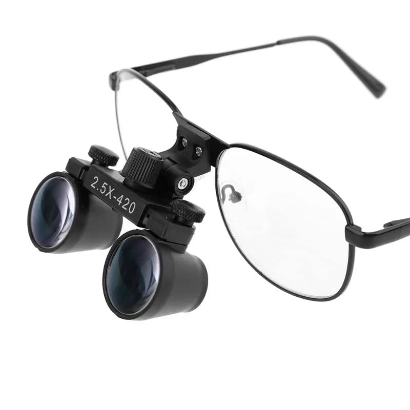 2.5X 3.5X Binocular Dental Loupes Surgical Magnifier Dentist Loupe Metal Eyeglasses Depth View (2.5x-420), Black 2.5x-420