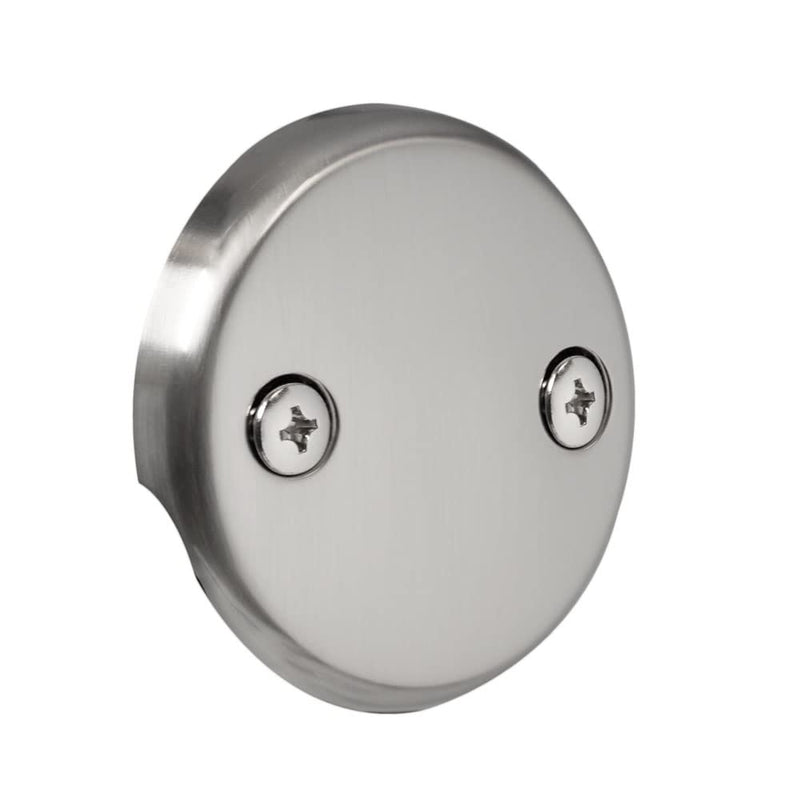Westbrass A593244-07 14" x 1-1/2" White Tubular Bathtub Waste & Overflow Assembly with Tip-Toe Drain Plug and 2-Hole Faceplate, Satin Nickel 1 Pack