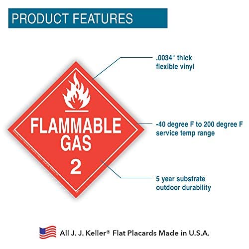 Division 2.1 Flammable Gas Placard, Worded 25-pk. - 10.75" x 10.75" Removable Self Adhesive Economy Vinyl for Short-Term Applications, DOT Hazmat Compliant, J. J. Keller & Associates, Inc.