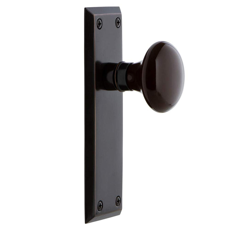 Nostalgic Warehouse New York Plate Single Dummy Brown Porcelain Door Knob in Timeless Bronze