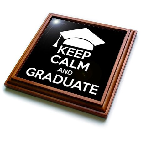 3dRose Keep Calm & Graduate Black Trivet with Ceramic Tile, 8 by 8", Brown